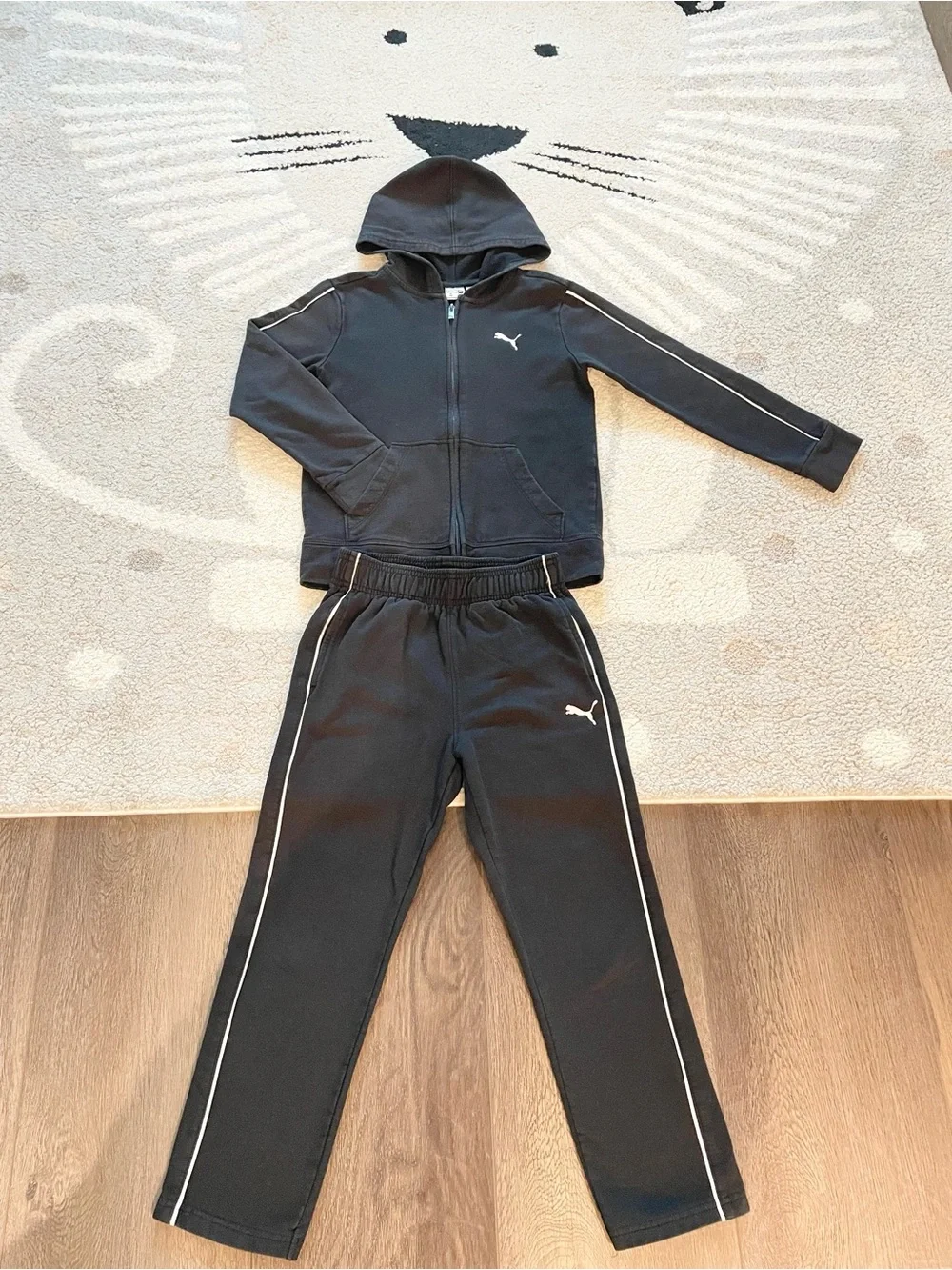 Puma Kids Black Hooded Sweatshirt & Jogger Set with White Piping